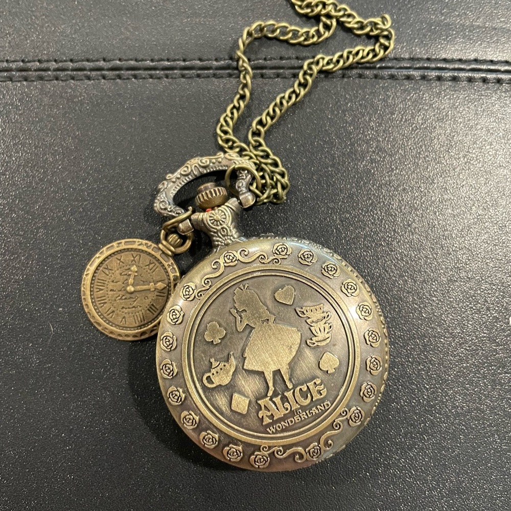 Alice in Wonderland Antique Gold Pocket Watch for Kids